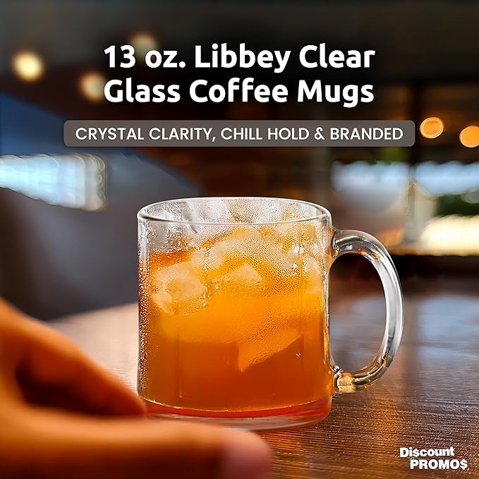 Libbey Clear Glass Coffee Mugs 13 oz. Set of 10, Bulk Pack - Perfect for Coffee, Tea, Espresso, Hot Cocoa, Other Beverages - Red Bottom