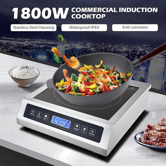 Commercial Induction Cooktop, Portable Electric Countertop Burner with Sensor Touch and LCD Screen(1800W/120V),Commercial Grade Induction cooker for Hotel Restaurant School