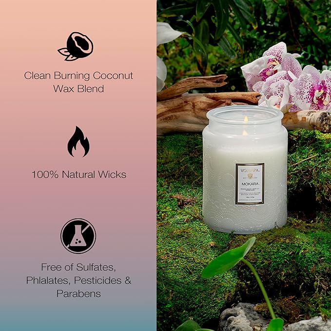 Voluspa Mokara Orchid Candle, 18 oz, Coconut Wax Blend, Scented Candles for Home, 100 Hour Burn Time, Candle Jars