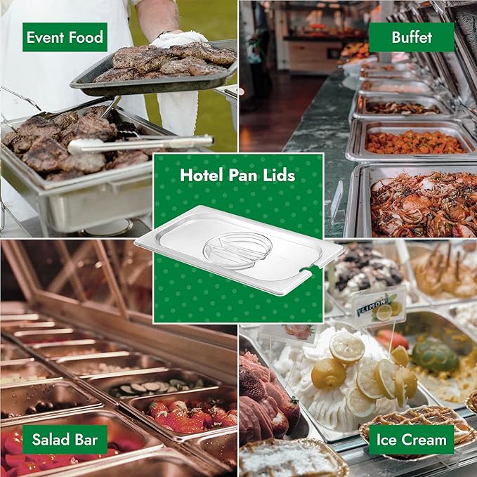 HECMAC 6-Pack 1/3 Size Slotted Hotel Pan Clear Cover, Only for Stainless Steel Food Pan, Polycarbonate