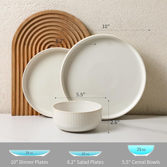 Dinnerware Sets, 24 Pieces Stoneware Plates and Bowls Set, Reactive Glaze Ceramic Dishes Set Scratch Resistant, Kitchen Dinner Set Dishwasher & Microwave Safe, Service for 8