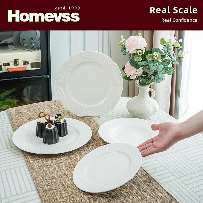HomeVss, New Bone China Embossed Waves 18pc Dinnerware Set