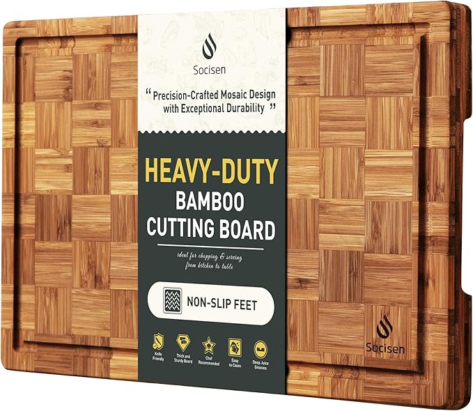 Bamboo Cutting Board Non Slip Heavy Duty Over Sink Wooden Wood Cutting Board for Kitchen Chopping Board Edge Grain Teak Smart Marble Flexible Round Stone Metal