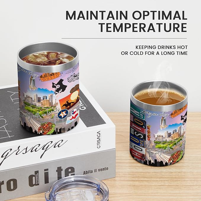 12oz Coffee Mug Huston City State Insulated Coffee Cups, United States Map Travel Mug Landmark, Birthday Gifts Cute Mugs with Lid and Straw Gifts for Mom