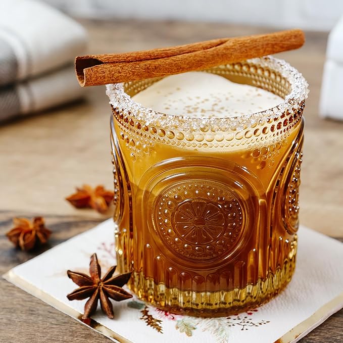 Kate Aspen Vintage Amber Drinking Glasses Set of 6 10 oz Ribbed Glassware for Drinking Water, Juice, Cocktail Glasses - Ribbed Glass Cups Set, Iced Coffee Cup, Kitchen Drinkware or Home Bar