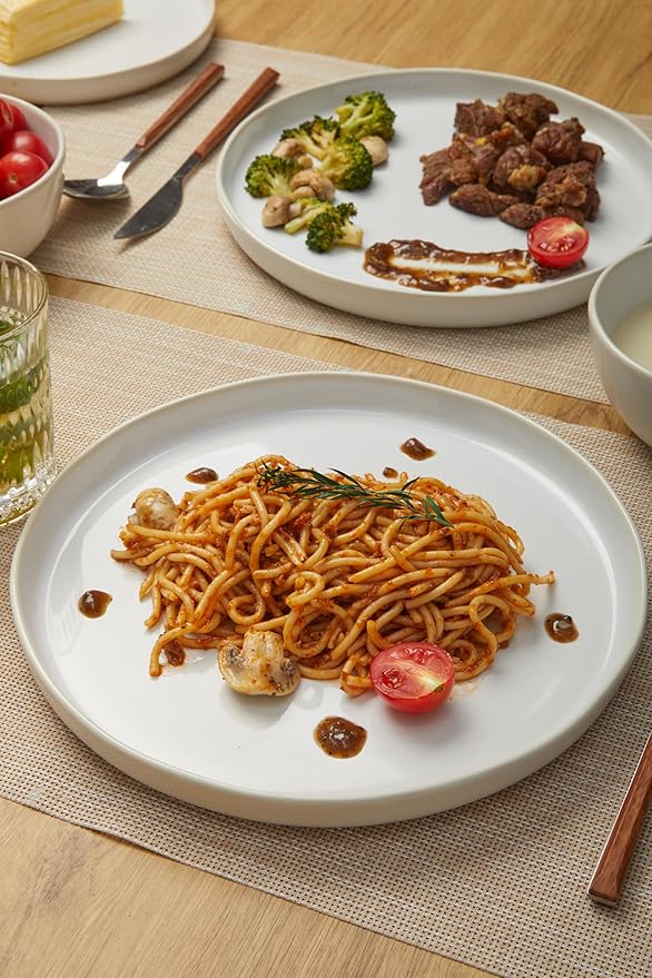 Ceramic Dinnerware Set for 4,Reactive Glaze Plates and Bowls Sets,Microwave Safe,Chip-Resistant Dish Set,Perfect for Modern Dining,Farmhouse Style (Fog White, Service for 4 (12pcs))