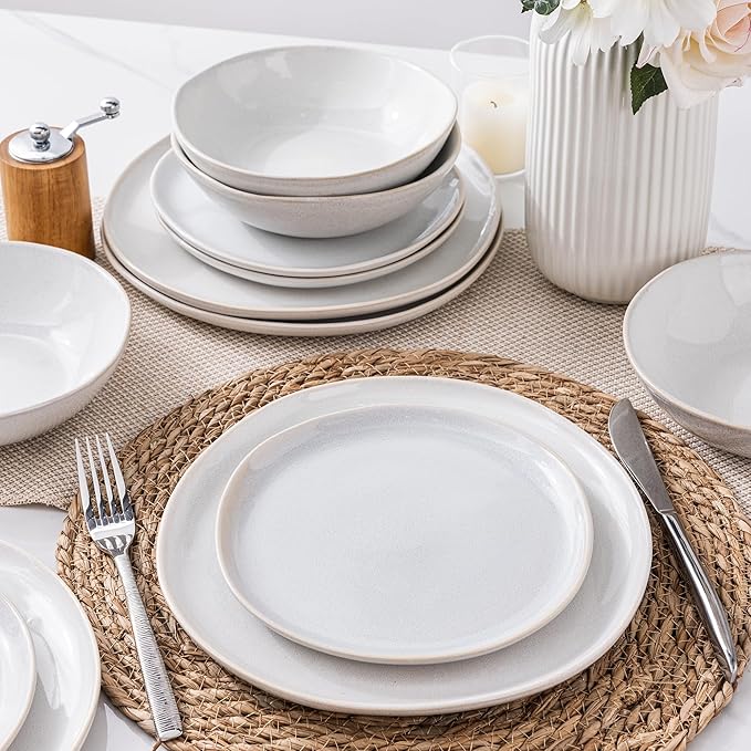 AmorArc Ceramic Dinnerware Sets,Handmade Reactive Glaze Stoneware Plates and Bowls Set,Highly Scratch Resistant | Dishwasher & Microwave Safe Dishes Set,Service for 6 (18pc)
