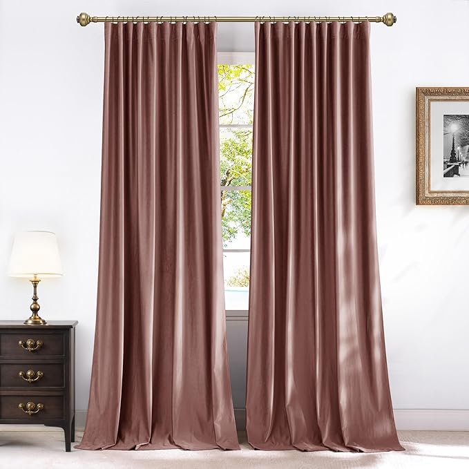 NICETOWN Blackout Dusty Rose Pink Velvet Curtains 96" Long 2 Panels, Room Darkening Thermal Insulated Privacy Drapes for Living Room and Bedroom Back Tab Rod Pocket with Pleat Tape, W52 by L96