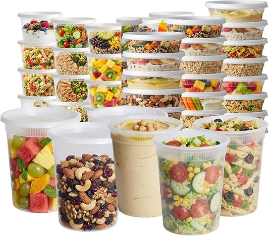 72 -Piece Deli Food Storage Containers with Lids – 32 oz, 16 oz & 8 oz Assorted Set (24 Each) – Leak-Resistant, Stackable, Reusable Meal Prep Containers for Soups, Salads, Leftovers & Snacks