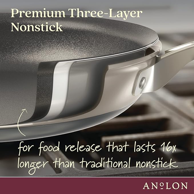 Anolon Achieve Hard Anodized Nonstick Cookware Pots and Pans Set, 9 Piece - Silver
