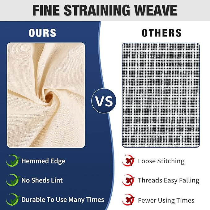 Cheese Cloths for Straining Reusable, 9Pcs Grade 100 Cheese Cloth 20 x 20 Inch, Ultra-fine Weaved Muslin Cloth with Hemmed Edges, Unbleached Cheesecloth for Straining, Juicing, Baking, Cheese Making
