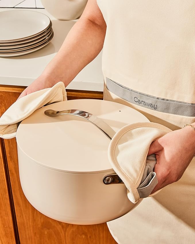 Caraway Pot Holders - 100% Organic Cotton Pot Holder - Double-Layer Stain Resistant Stitching - Resists High Heat & Low Cold Temperatures - Machine Washable - Cream