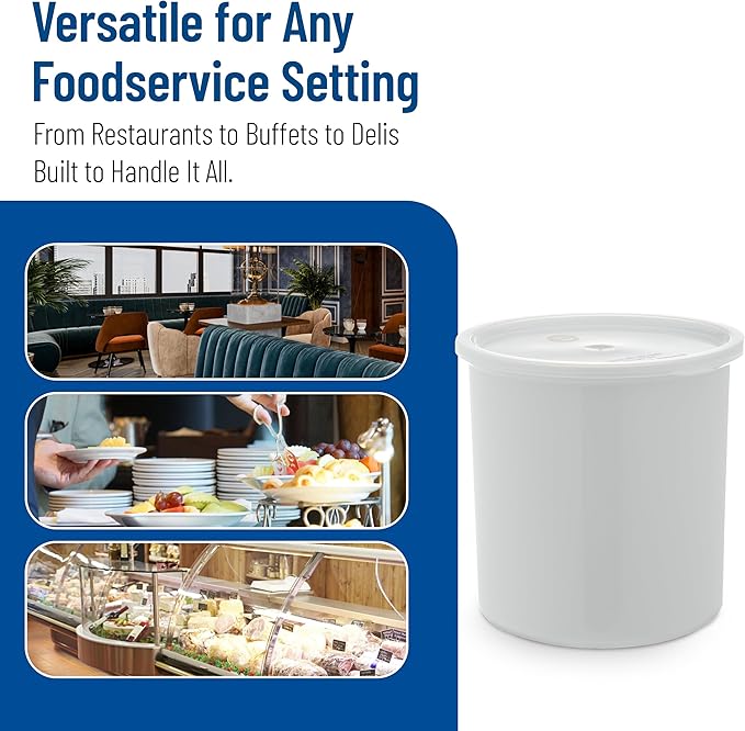 Carlisle FoodService Products Classic Round Storage Container Crock with Lid for Kitchen, Restaurants, Home, Plastic, 2.7 Quarts, White, (Pack of 6)