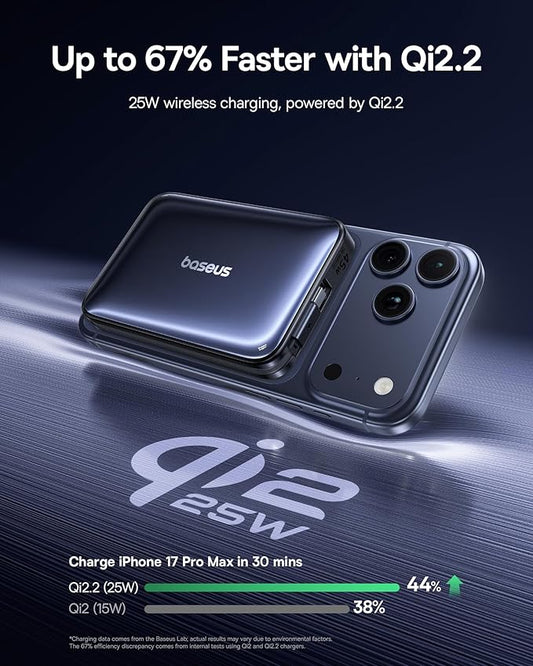 Baseus Picogo Qi2.2 25W Magsafe Portable Charger Power Bank 10000mAh 45W, with Built-in Cable USB-C Fast Charging for iPhone 17/16/15/14/13 Pro Max/Galaxy S25 / Pixel 10 Pro Black
