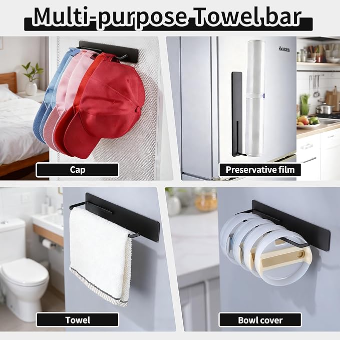 Kitchen Storage Set Without Drilling - Ultra-Strong Magnetic Kitchen Storage Hooks & Magnetic Paper Towel Holder & Magnet Tumbler Lid Organizer, Kitchen Utensil Hanger