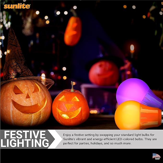 Sunlite 41521-SU LED Decorative 3 Watt (25W Equivilant) Holiday Light Bulb, Halloween Lighting, 120 Volt E26 Medium Base, Non-Dimmable, UL Listed, Orange and Purple 6 Pack