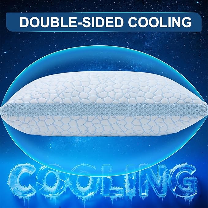 QUTOOL Enhanced Cooling Gel Pillow Queen Size 1 Pack, CertiPUR-US Shredded Memory Foam Pillows for Hot Sleepers, Support Yet Soft Adjustable Bed Pillow for Side, Back, Stomach Sleepers, Home Gifts