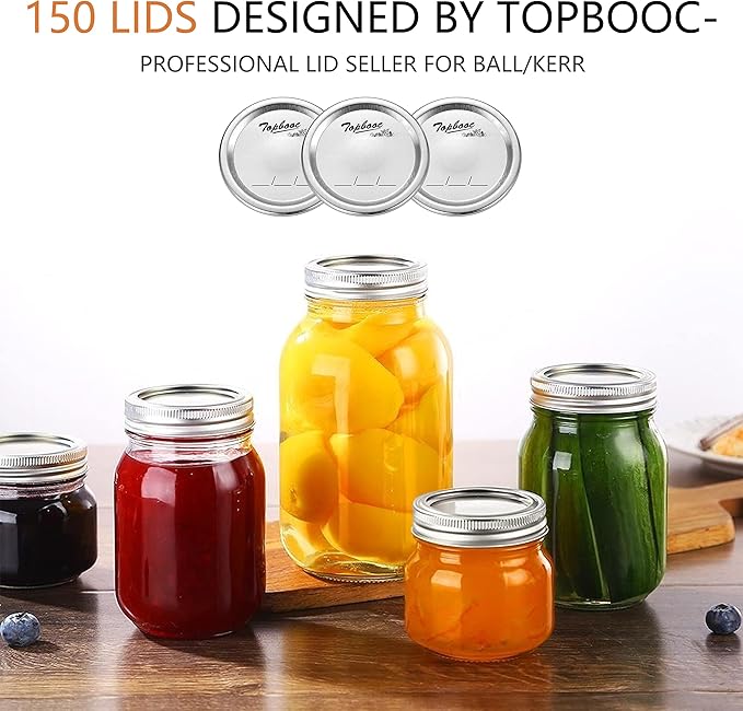 Canning Lids for Ball, Kerr Jars - Split-Type Metal Mason Jar Lids for Canning - Food Grade Material, 100% Fit & Airtight for Regular Mouth Jars (Regular Mouth（150 Pcs）)