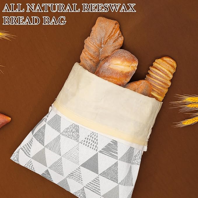 2-Pack Reusable Beeswax Bread Bags for Sourdough, Natural Linen Bag for Homemade Bread，Extend the insurance period(Grey)