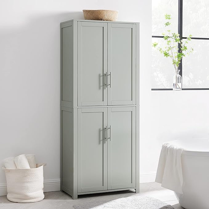 Crosley Furniture Savannah Tall Pantry Storage Cabinet with Shelves, Kitchen, Dining, or Laundry Room, Gray