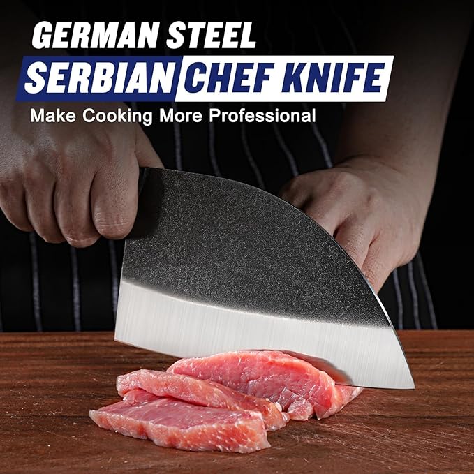 SSGP Forging Serbian Chef Knife, 7.2 Inch Kitchen Chef Knives Full Tang High Carbon Steel Butcher Cleaver, Thanksgiving Christmas Gifts for Men Women