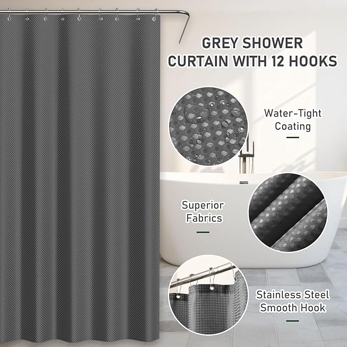 Bathroom Accessory Set - Grey Bathroom Set, 27PC Bathroom Accessories Set, Bathroom Sets with Shower Curtain and Rugs, Mini Trash Can, Toilet Brush, Trash Can & Soap Dispenser