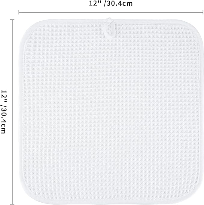 Microfiber Waffle Face Towels, 4 Pieces, Soft, Absorbent, Fast Drying, Lint Free (White)