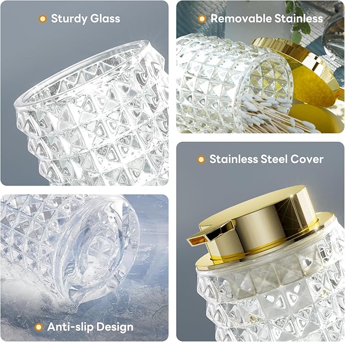 Bathroom Sets with Shower Curtain and Rugs and Accessories, Glass Bathroom Accessories Set Clear Bathroom Set Bathroom Sets, Beige Bath Mat and Diamond Soap Dispenser for Bathroom Decor