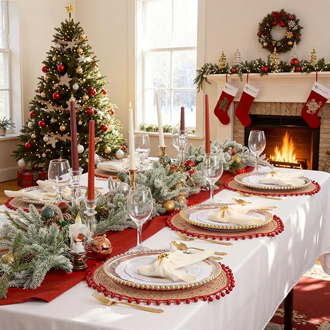 WDF 30Guest Gold Plastic Plates - High-end Baroque Design - 10.25&7.5in Wedding White and Gold Plates Disposable for Christmas Parties/Wedding