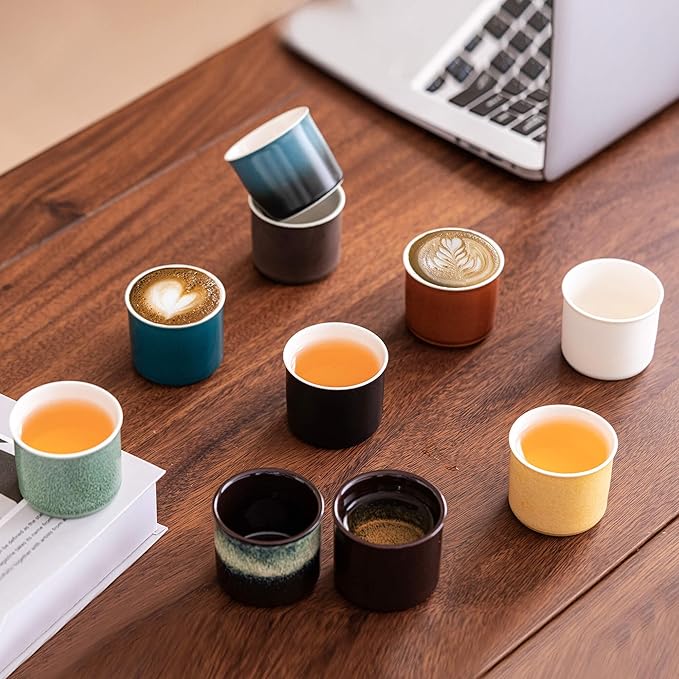 Espresso Cups Set of 2, Ceramic Espresso Cups, Expresso Shots Cups, 2.5oz Tea Cups, Demitasse Cups (4, black white)