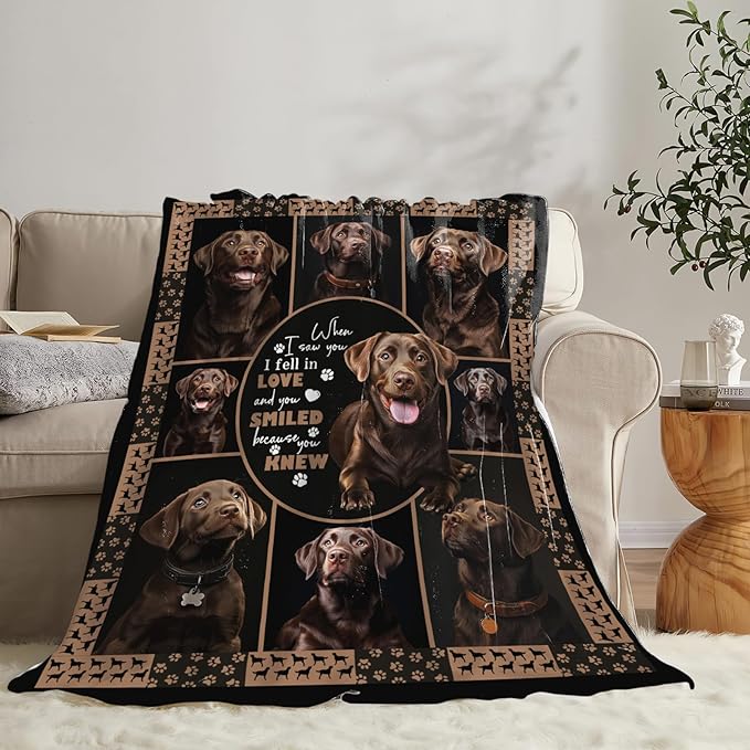 Labrador Blanket Gifts for Girls Boys Chocolate Lab Dog Lovers Throw Blankets Cozy Plush Fleece America Flag Flannel Fuzzy 50"X40"