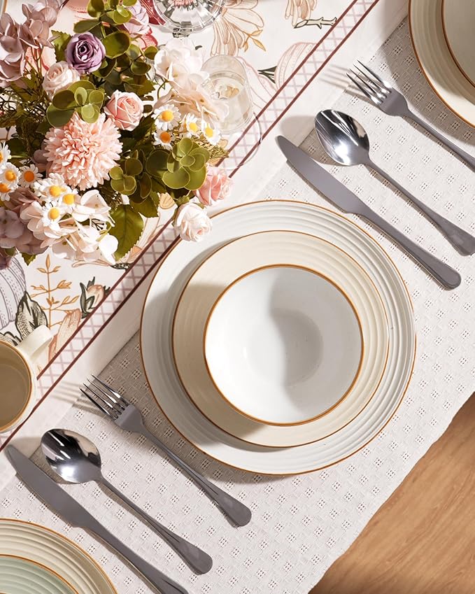 Famiware Jupiter Dinnerware Set with Pasta Bowl, Plates and Double Bowls Dish Sets for 4 (16 Pieces), Microwave and Dishwasher Safe, Chip and Scratch Resistant, White
