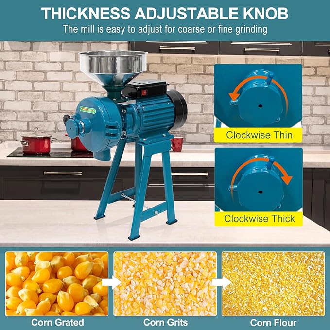 NAIZEA Grain Mills Wet Dry Cereals Grinder, Electric Corn Grain Mill Grinders, Heavy Duty 3000W 110V Commercial Grain Machine, Wheat Feed Flour Mill with Funnel (Dry & Wet Grinder)