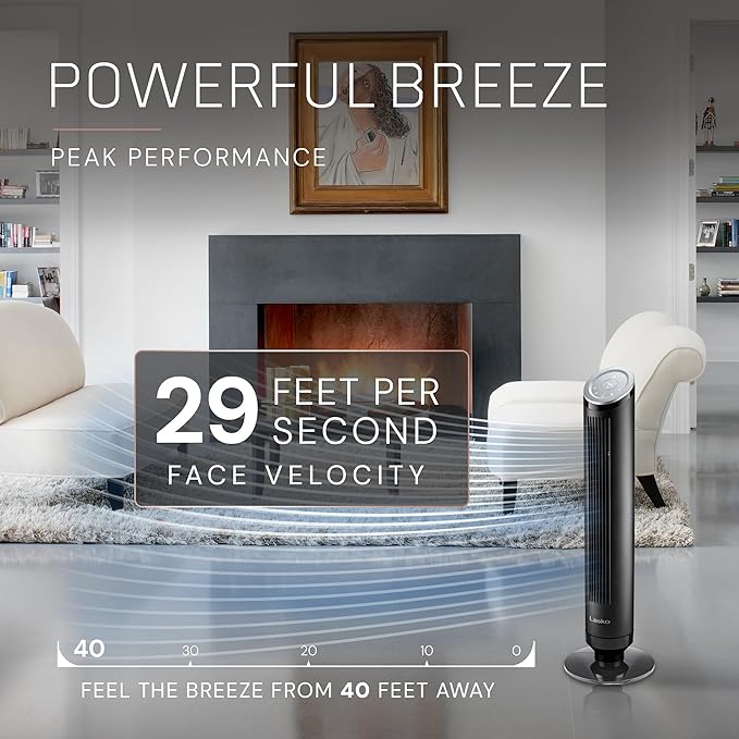 LASKO Ascend Tower Fan with Remote, 36" Floor Fans for Home Bedroom, 29 ft/s Airflow, 90° Oscillation, Air Filter, Black, OST100