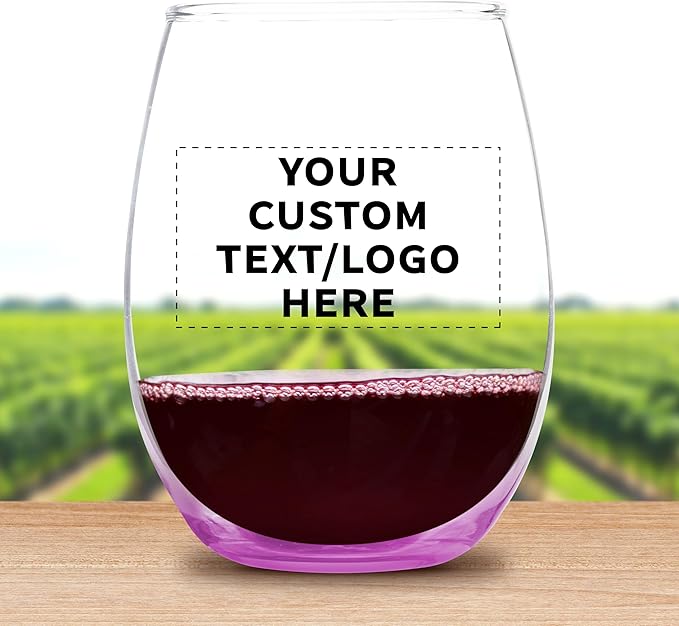 DISCOUNT PROMOS Custom Stemless Wine Glass 9 oz. Set of 10/50/100, Personalized Bulk Pack - Great for Wedding Favors, Bachelorette Party Decorations, Party Favors - Pink