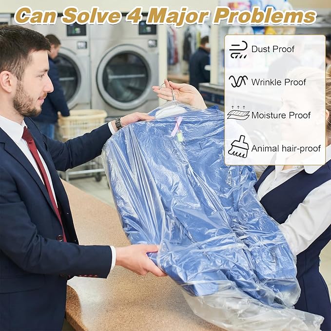 100 Pack Dry Cleaning Bags,60 * 120cm Clear Plastic Garment Bags Drys Cleaning Plastic Bag Dust Proof Clear Clothes Covers Dry Cleaner Bag Hanging Dust Proof for Hanging Clothes at Home/Dry Cleaners