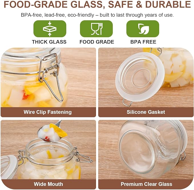 6 Pack Spice Jars, 25 oz Glass Containers with Airtight Lids, Small Herb Jars with Labels for Kitchen Storage
