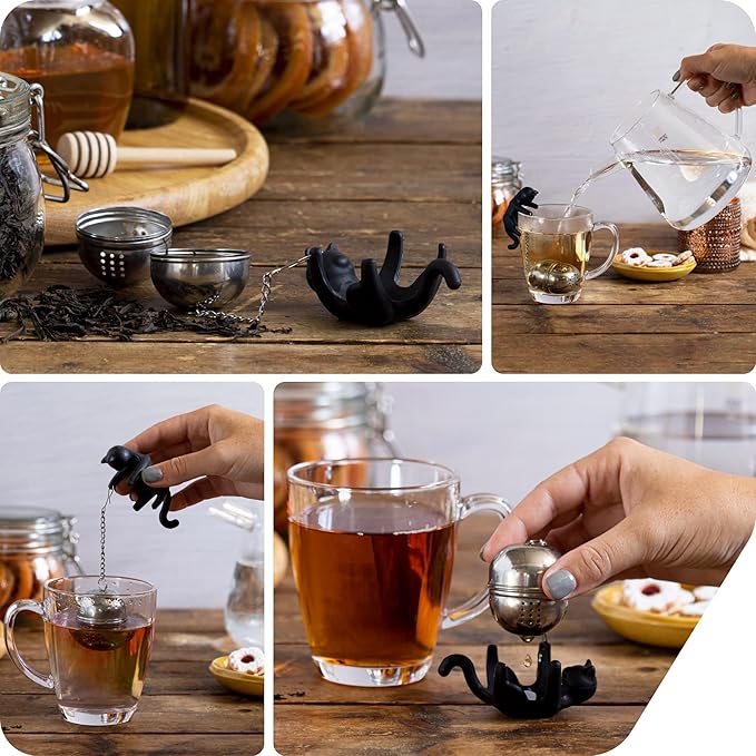 Title Peleg Design Catty Tea Infuser – Cute Stainless Steel Cat Tea Strainer for Loose Leaf Tea | Fun Animal Tea Steeper & Gift for Tea Lovers, Black