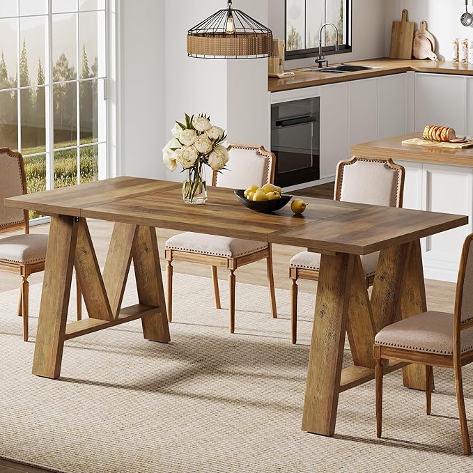 Tribesigns 63-Inch Dining Table for 4-6, Farmhouse Wooden Kitchen Table with Sturdy Legs, Rustic Rectangular Wooden Dinner Table for Home Dining Room (Rustic Brown)