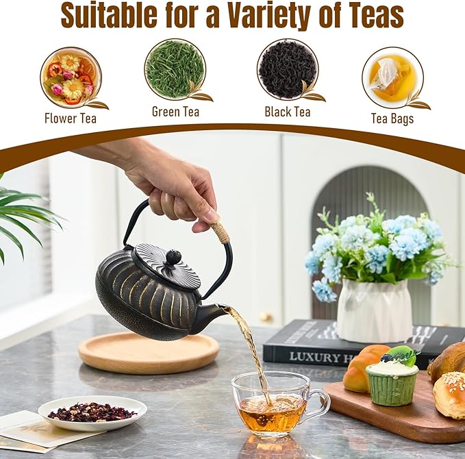 PARACITY Cast Iron Teapot Japanese 700ml/23oz, Tea Kettle Pot for Stove Top, Tea Pot with Stainless Steel Infusers for Loose Tea, Boiling Hot Water Tea, Mothers Day Gifts from Daughter/Son