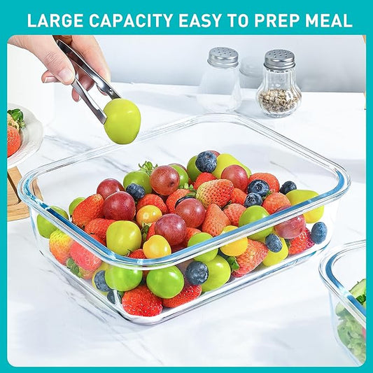 2 Pack 78 Oz / 9.8 Cups Large Glass Food Storage Containers with Lids, Meal Prep Containers for Baking, Serving, Glass Storage Container, BPA Free, Leakproof, Freezer, Microwave/Oven Safe