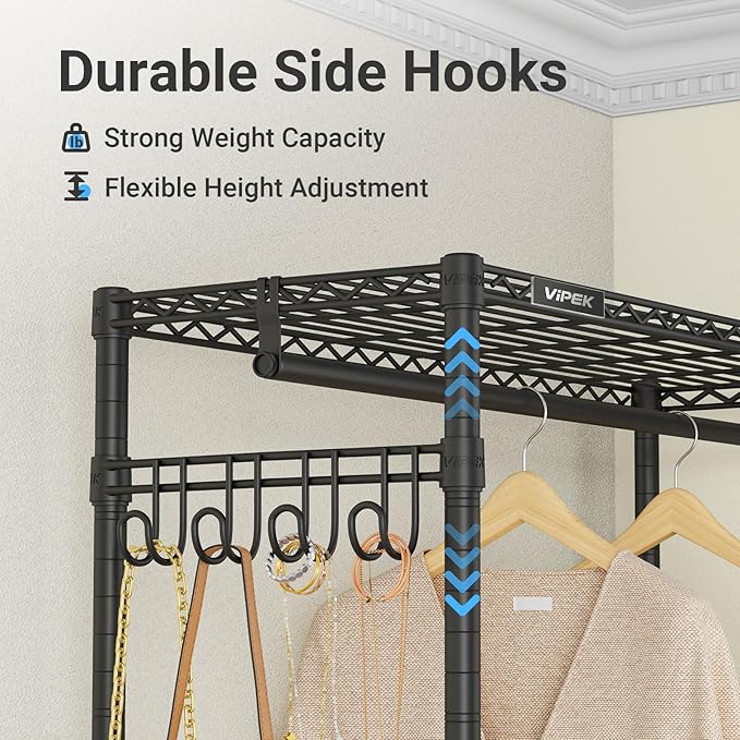 VIPEK R3C Rolling Clothes Rack with Cover Portable Closet for Hanging Clothes, Heavy Duty Garment Rack Clothing Racks with Wheels& Hanging Rod, Black Racks with Grey Upgraded Polyester Cover