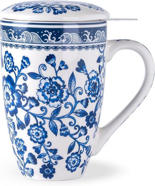 AmorArc Porcelain Tea Mug with Infuser and Lid, 18 Oz Tea Cup with Handle for Loose Leaf Tea, Gift for Tea Lovers of Men and Women