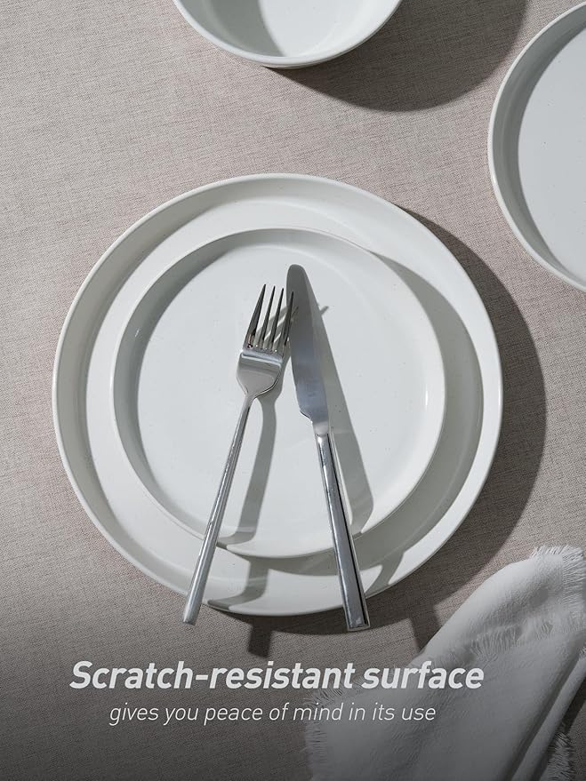 Famiware Saturn Dinnerware Set with Pasta Bowl, 16 Pieces Dish Set, Plates and Double Bowls Sets for 4, Chip and Scratch Resistant, Microwave and Dishwasher Safe Tableware, White