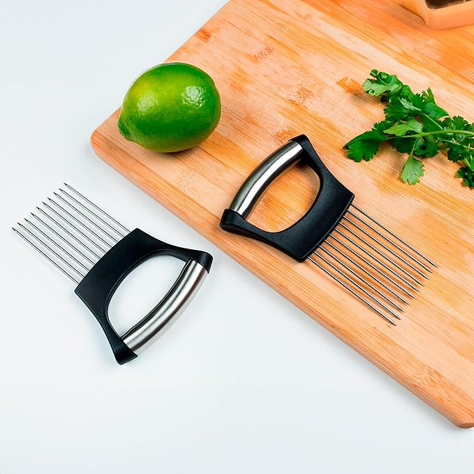 Onion Holder for Slicing (2 Pack) – Stainless Steel Vegetable Slicer Tool for Onions, Tomatoes, Potatoes & More – Kitchen Gadget with Ergonomic Handle for Easy, Safe Cutting