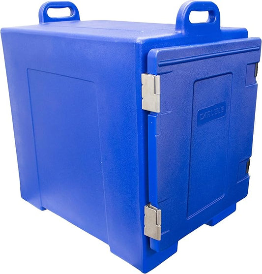 Carlisle FoodService Products Insulated Food Pan Carrier and Warmer, Cateraide Front-Loading Hot Box with Handles, Holds 5 Full or 10 Half 2.5" Pans (Sold Separately), PE Shell, PU Insulation, Blue
