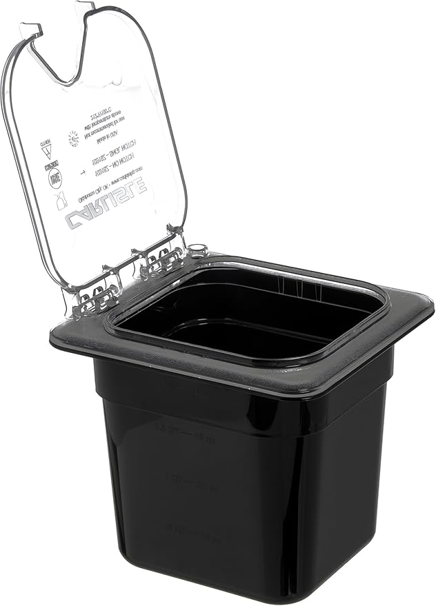 Carlisle FoodService Products Storplus 1/6-Size Plastic Food Pan, Food Storage Container, for Catering, Buffets, Restaurants, Polycarbonate, 1/6 Size, 6 Inches Deep, Black, (Pack of 6)