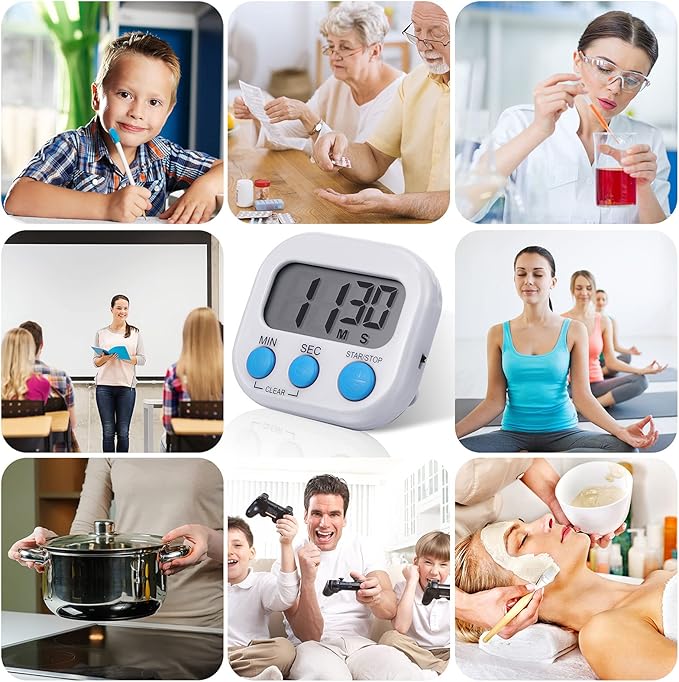 Weewooday 4 Pcs Magnetic Digital Timers for Classroom Multi Function Electronic Kitchen Timer Large Digits Countdown Stopwatch Loud Alarm for School Learning Cooking Study Work Game (4 Colors)
