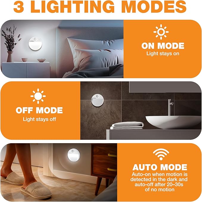 EverBrite Rechargeable Round Motion Sensor LED Night Light, Motion Activated LED Night Light with 3 Lighting Modes, Touch Control, 3 Color Temperatures & Dimmable, for Hallway, Bedroom, 6 Pack