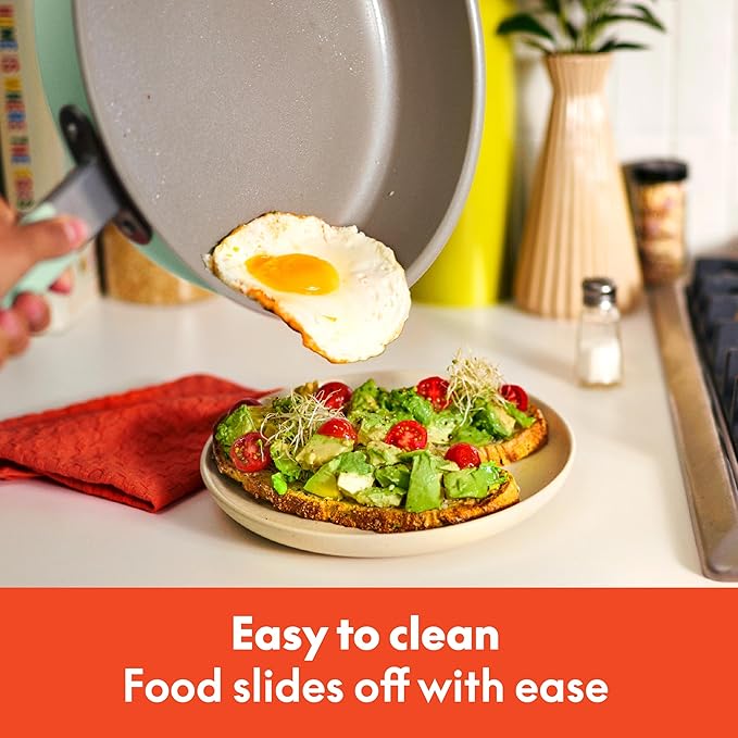 bella 9 Piece Ceramic Nonstick Cookware Set, Fits-anywhere™ Kitchenware w EverGood™ Coating, Dishwasher & Oven Safe, All Stovetops Compatible, Stackable Design, Cool Touch Handles, Seaglass